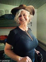 Trying out Leah's new hat