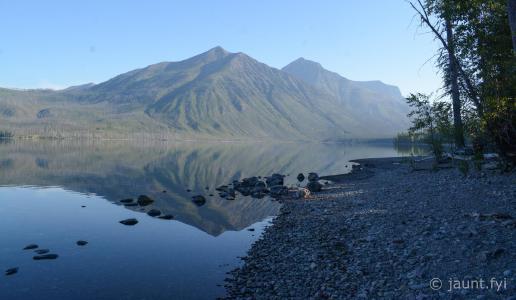 Saint Mary Lake, Google says that is Curly Bear Mountain in background